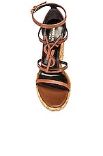 Saint Laurent Cassandra Espadrille Wedge Sandal in New Papaya, view 4, click to view large image.