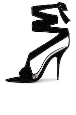 Saint Laurent Gippy Suede Lace Up Sandal in Nero, view 5, click to view large image.