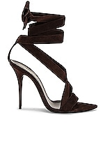 Saint Laurent Gippy Suede Lace Up Sandal in Red Clay, view 1, click to view large image.