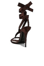 Saint Laurent Gippy Suede Lace Up Sandal in Red Clay, view 3, click to view large image.