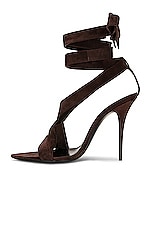 Saint Laurent Gippy Suede Lace Up Sandal in Red Clay, view 5, click to view large image.