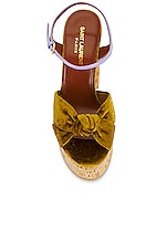 Saint Laurent Bianca Platform Sandal in Dark Gold & Pery Lilla, view 4, click to view large image.