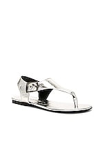 Saint Laurent Ankle Strap Flat Sandal in Argento, view 2, click to view large image.