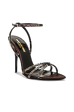 Saint Laurent Crystal Ankle Strap Sandal in Brown, view 2, click to view large image.