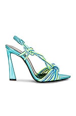Saint Laurent Strappy Sandal in Cerulean & Giallo Fluo, view 1, click to view large image.