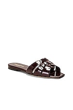 Saint Laurent Tribute Flat Sandal in Barolo, view 2, click to view large image.