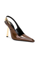 Saint Laurent Lee Slingback Pump in Soil Brown, view 2, click to view large image.