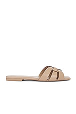 Saint Laurent Tribute Flat Sandal in Dark Beige, view 1, click to view large image.