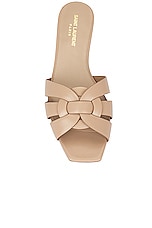 Saint Laurent Tribute Flat Sandal in Dark Beige, view 4, click to view large image.