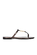 Saint Laurent Cassandra Flat Slide in Metal Brown, view 1, click to view large image.