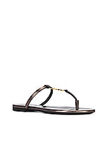 Saint Laurent Cassandra Flat Slide in Metal Brown, view 2, click to view large image.