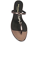 Saint Laurent Cassandra Flat Slide in Metal Brown, view 4, click to view large image.
