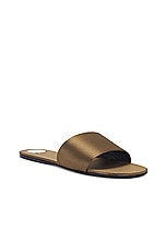 Saint Laurent Carlyle Flat Slide in Khaki, view 2, click to view large image.