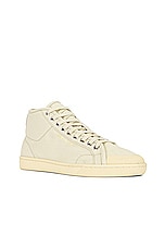Saint Laurent SL39 Mid Top Sneaker in Beige & Coffee White, view 2, click to view large image.