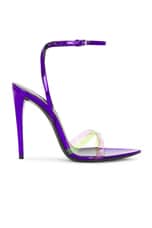 Saint Laurent Fever Sandal in Violet, Green, & Fuxia, view 1, click to view large image.