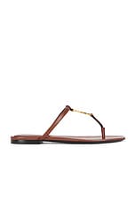 Saint Laurent Cassandra Flat Sandal in Aesthetic Brown, view 1, click to view large image.