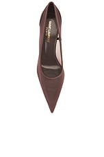 Saint Laurent Newton Pump in Deep Brown & Gloom Brown, view 4, click to view large image.