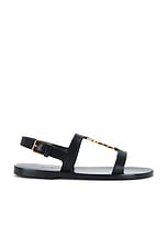 Saint Laurent Cassandra Flat Sandal in Nero | FWRD