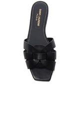 Saint Laurent Tribute Flat Sandals in Black, view 4, click to view large image.