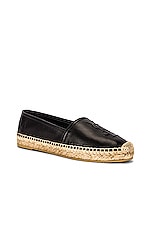 Saint Laurent Logo Flat Espadrille in Black, view 3, click to view large image.