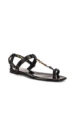 Saint Laurent Cassandra Flat Sandals in Nero, view 3, click to view large image.