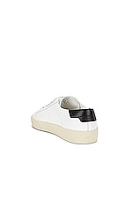 Saint Laurent Court Classic Signature Sneakers in Blanc Optique & Nero, view 3, click to view large image.