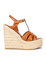 Saint Laurent Tribute Espadrille Wedge Sandals in Ambre, view 1, click to view large image.