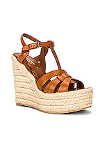Saint Laurent Tribute Espadrille Wedge Sandals in Ambre, view 2, click to view large image.
