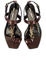 Saint Laurent Cassandra Flat Sandals in Dark Chocolate, view 1, click to view large image.