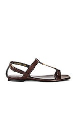 Saint Laurent Cassandra Flat Sandals in Dark Chocolate, view 2, click to view large image.