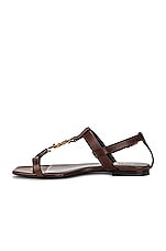 Saint Laurent Cassandra Flat Sandals in Dark Chocolate, view 5, click to view large image.