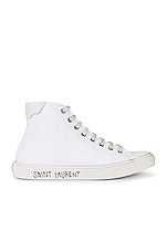 Saint Laurent Malibu Mid Top Signature Sneakers in Blanc Optique, view 1, click to view large image.