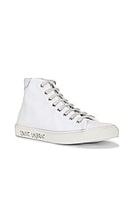 Saint Laurent Malibu Mid Top Signature Sneakers in Blanc Optique, view 2, click to view large image.