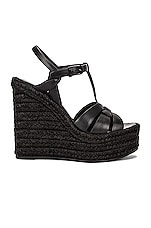 Saint Laurent Tribute Espadrille Wedge Sandals in Noir, view 1, click to view large image.