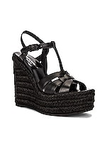 Saint Laurent Tribute Espadrille Wedge Sandals in Noir, view 2, click to view large image.
