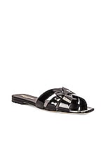 Saint Laurent Tribute Nu Pieds Patent Leather Flat Sandals in Noir, view 2, click to view large image.