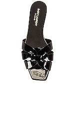 Saint Laurent Tribute Nu Pieds Patent Leather Flat Sandals in Noir, view 4, click to view large image.
