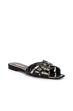 Saint Laurent Tribute Nu Pieds Embossed Croc Flat Sandals in Noir, view 2, click to view large image.