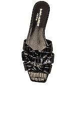 Saint Laurent Tribute Nu Pieds Embossed Croc Flat Sandals in Noir, view 4, click to view large image.