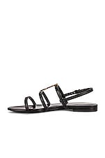Saint Laurent Cassandra Leather Flat Sandals in Nero, view 5, click to view large image.