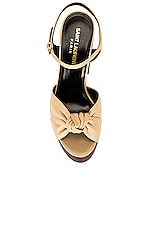 Saint Laurent Bianca Sandals in Beige Cotton, view 4, click to view large image.