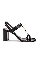 Saint Laurent Cassandra Sandals in Nero, view 2, click to view large image.