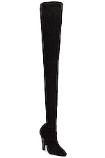 Saint Laurent 68 Over The Knee Stretch Boots in Noir, view 2, click to view large image.