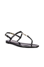 Saint Laurent Cassandra Embossed Croc Flat Sandals in Noir, view 3, click to view large image.