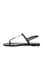 Saint Laurent Cassandra Embossed Croc Flat Sandals in Noir, view 5, click to view large image.