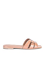 Saint Laurent Tribute Flat Sandal in Beige Rose, view 1, click to view large image.