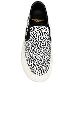 Saint Laurent Venice Low Slip On Sneakers in Bianco & Nero, view 4, click to view large image.