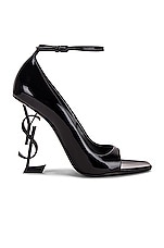 Saint Laurent Tower Opyum Ankle Strap Heels in Nero, view 1, click to view large image.