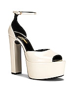 Saint Laurent Jodie 95 Platform Sandals in Pearl, view 2, click to view large image.