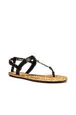 Saint Laurent Cassandra Flat Sandals in Nero, view 2, click to view large image.